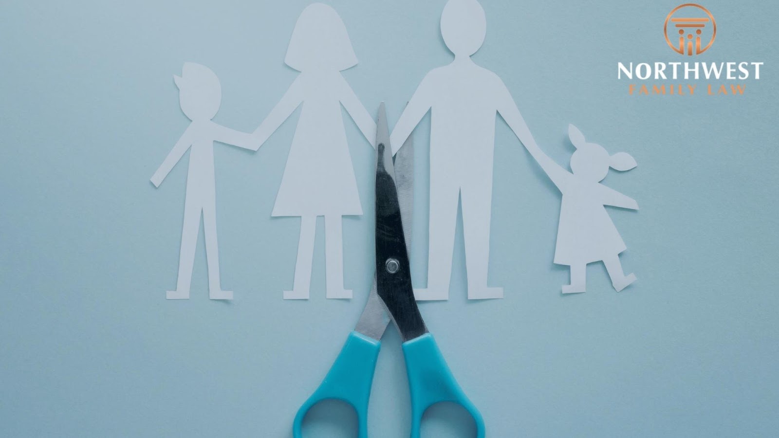 Scissors cutting paper family, concept of separation.