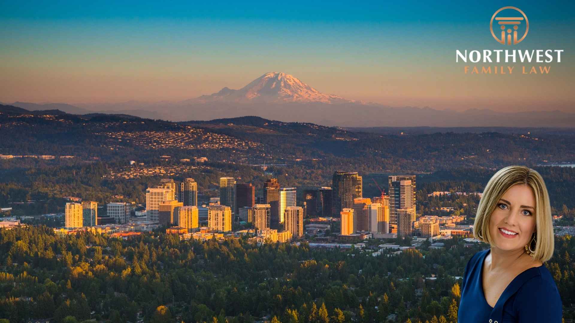 Northwest Family Law office, bellevue city skyline, mountain view.