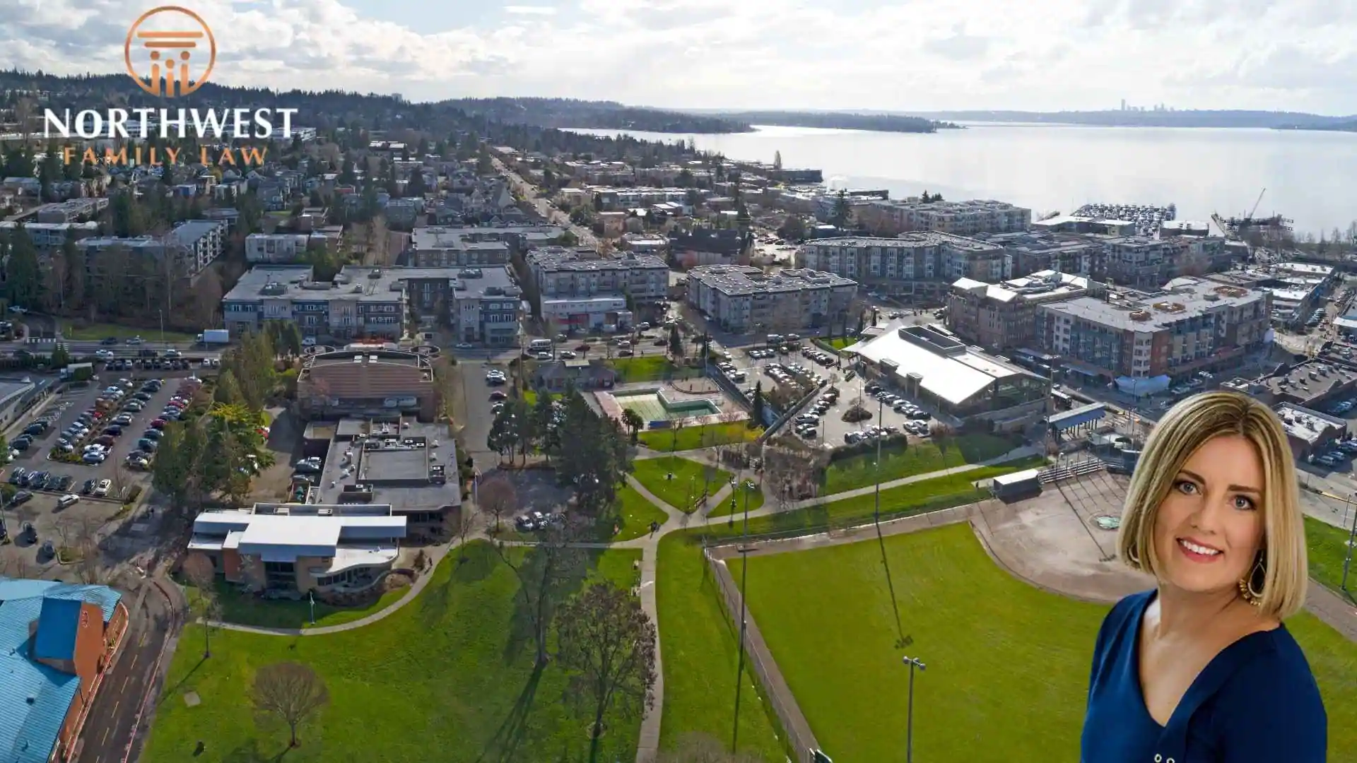 The city of Kirkland, WA, where Northwest Family Law practices Adoption Law. Monica Chin, adoption lawyer is in the foreground.