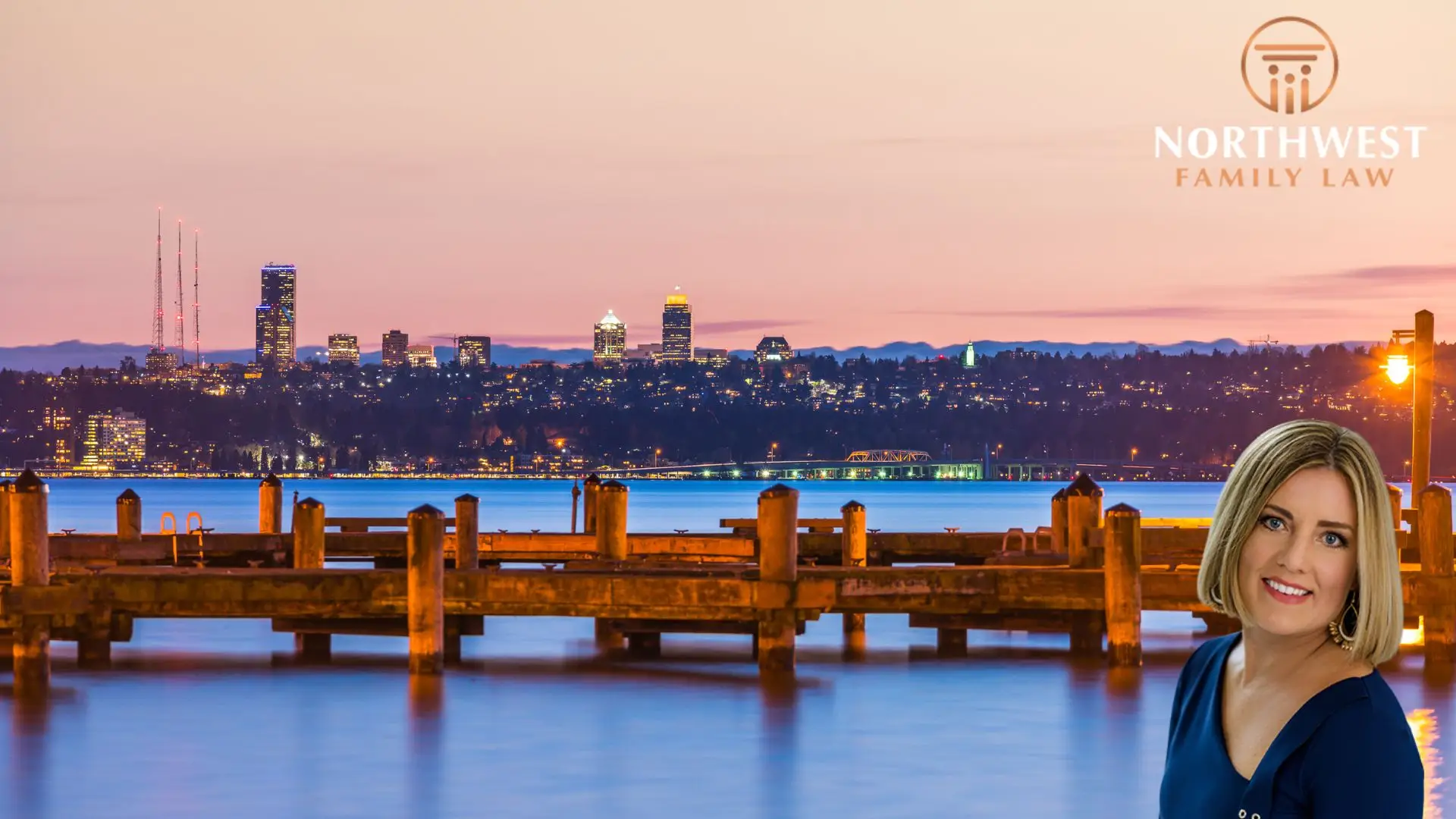 A picture of the Kirkland, Washington skyline, where Northwest Family Law operates, with, with monica chin, minor guardianship lawyer in the foreground.
