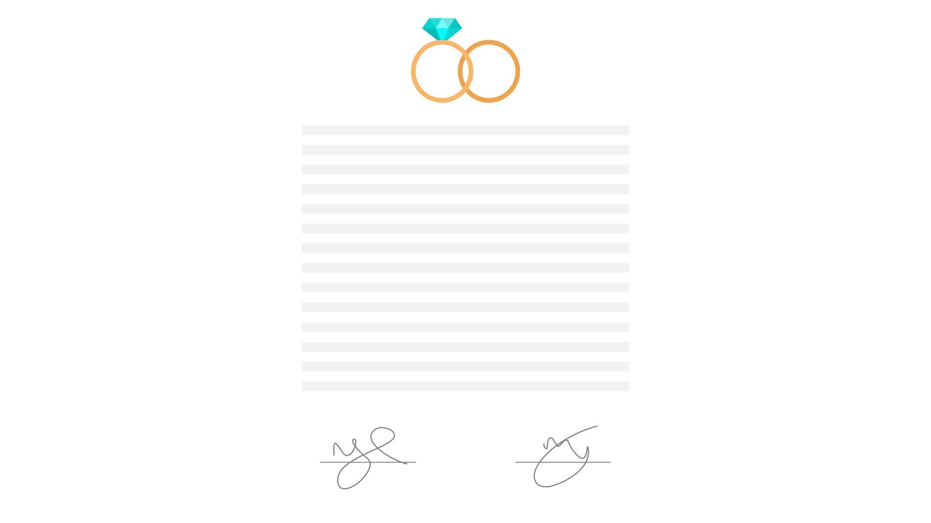 Wedding certificate with rings and signatures