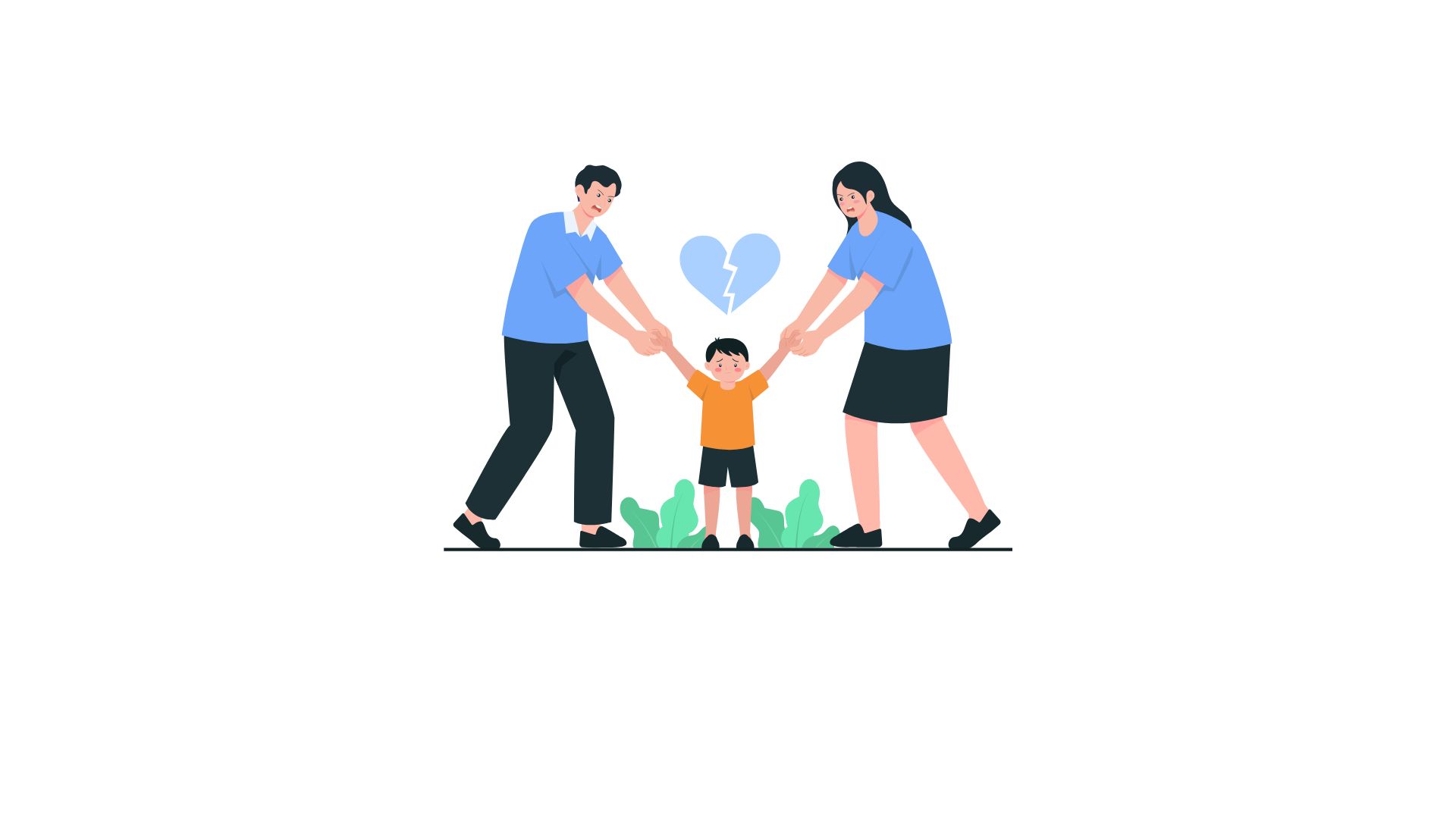 Divorcing parents pulling child under broken heart