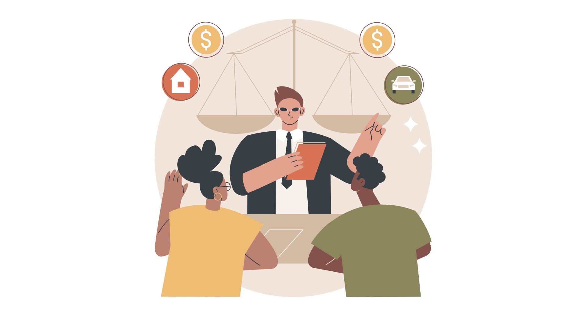 Lawyer advising couple on asset division