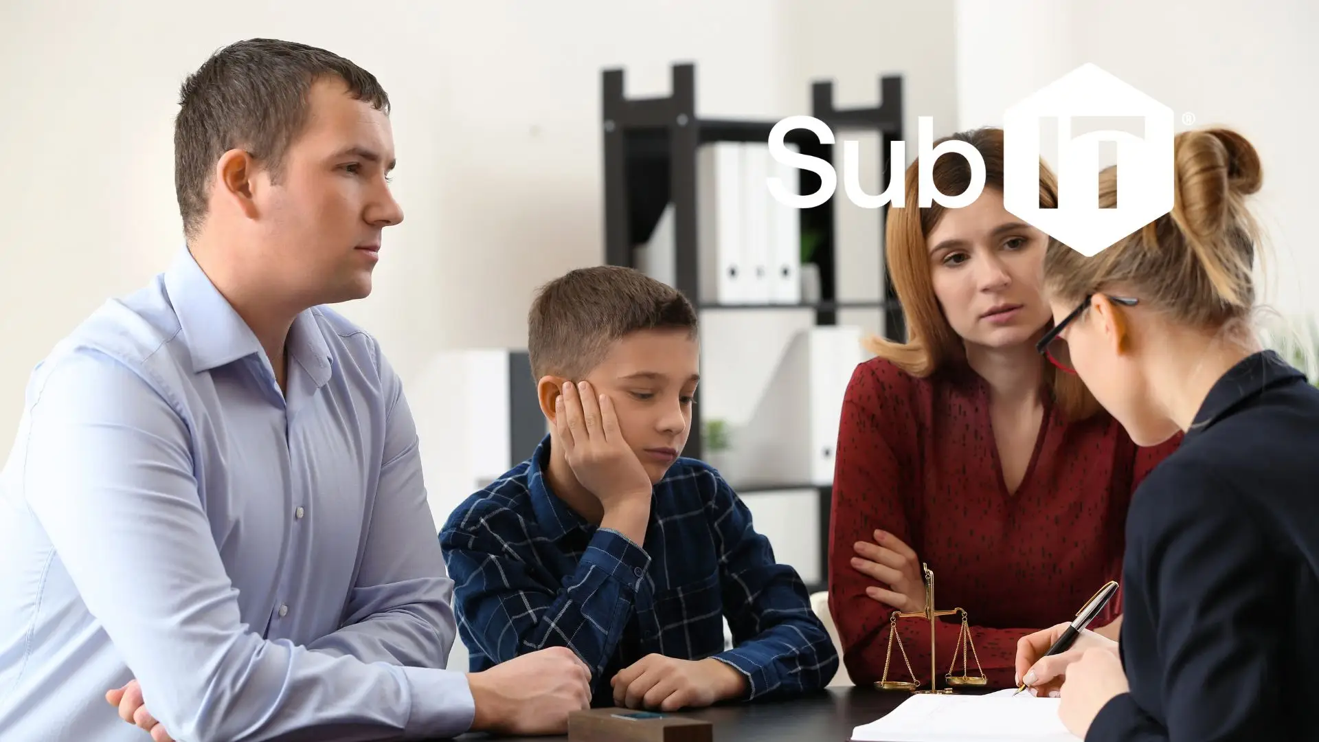 Family meeting with lawyer in office